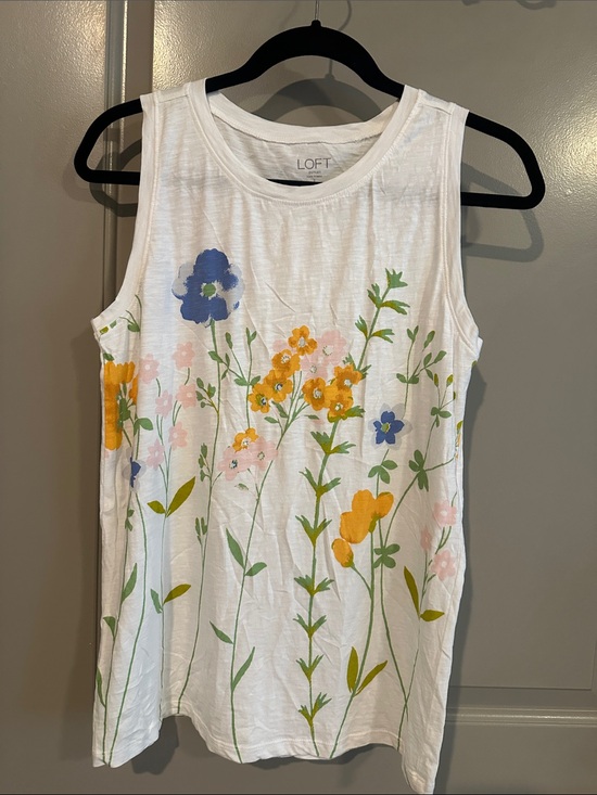 LOFT Tops - LOFT White Floral Sleeveless Tank with Yellow, Blue & Pink Blooms